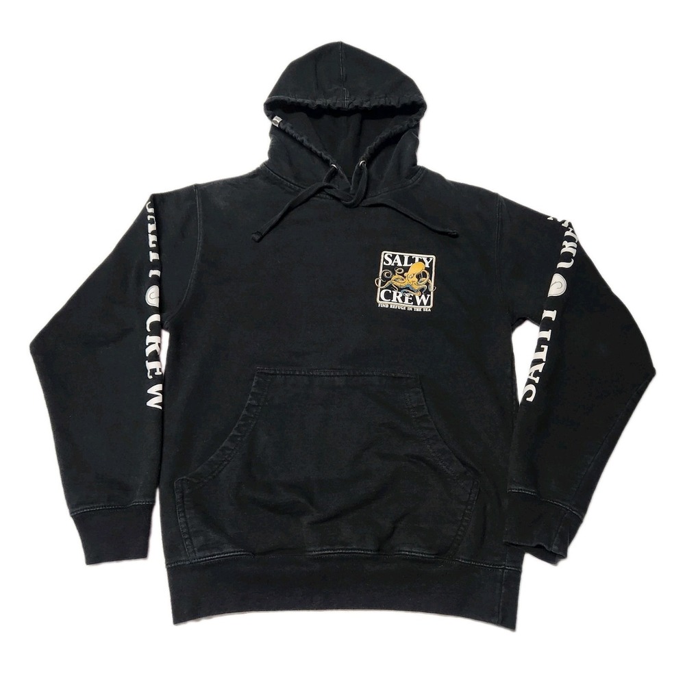 Salty Crew Octopus Hoodie Mens Small Black Find Refuge In The Sea Pullover